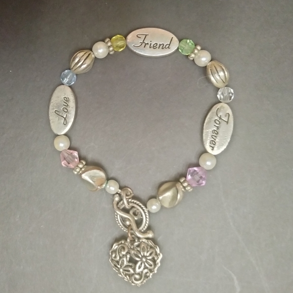 Engraved heart friendship toggle charm bracelet - Picture 2 of 3